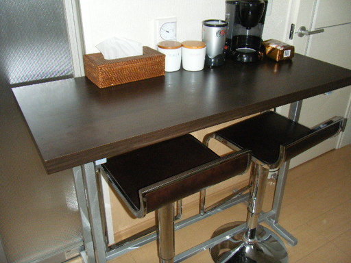 カウンターテーブルセット　（椅子2脚）ダークブラウン