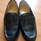 22cmローファー黒革靴
