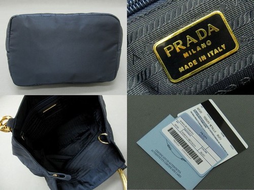 美品 プラダ PRADA ナイロン メタルハンドル ハンドバッグ