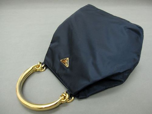 美品 プラダ PRADA ナイロン メタルハンドル ハンドバッグ
