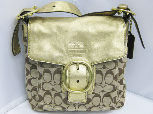 COACH/コーチ/12392/ショルダーバッグ/シグネチャー/レザー/ゴールド/ブラウン/パープル/ブランド/中古