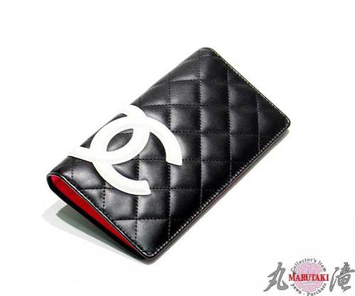 【CHANEL】カンボンライン 2つ折り長財布 A26717 黒×白シャネル