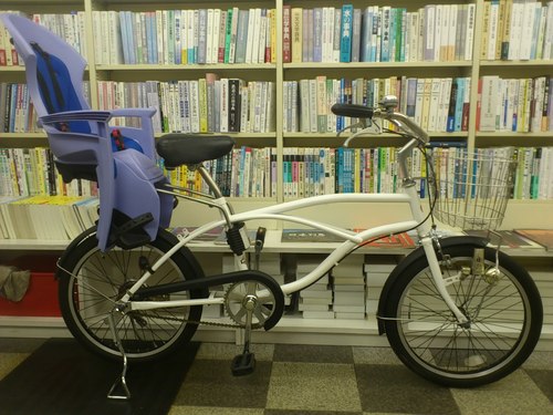 [324]Nois BIKE　ノイズバイク　HAMAX子供乗せ　ビーチクルーザー風ミニベロ　20インチ　シングル　ステンレスカゴ　ホワイト　中古自転車　リサイクル自転車