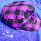 紫×黒チェック帽子