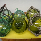 ガラスの浮き玉、保護網付き 昭和レトロ骨董アンティーク古民具 