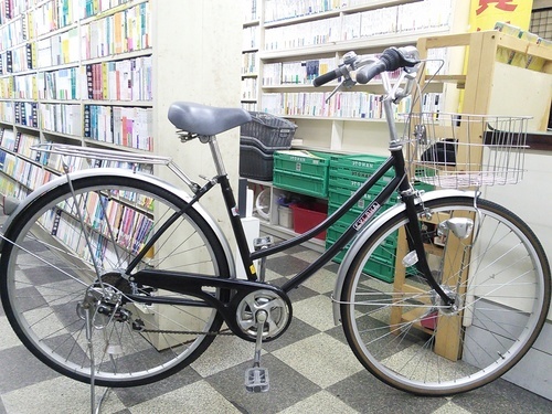 [1137]中古自転車　シティサイクル　27インチ　外装6段変速　LEDオートライト　大型ステンレスカゴ　ローラーブレーキ　BAA自転車安全基準適合　ブラック
