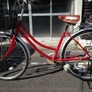 鹿児島市　中古自転車　シティサイクル　　赤　新品鍵付きライト付き　