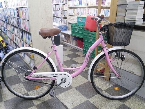 [1089]中古自転車　シティサイクル　26インチ　シングル　ピンク×ホワイト