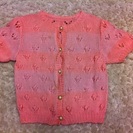 子供服 1~3歳くらい　ピンク　半袖　ガーディガン　刺繍糸の手編み　