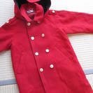 ウール90%の 暖かく品の良い120cm赤コート