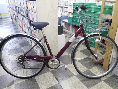 整備済・美品＞シティサイクル 27インチ自転車・レッド LEDオート