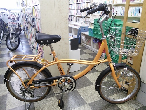 [1565]中古自転車　リサイクル自転車　ミニベロ　小径車　20インチ　外装6段変速　大型ステンレスカゴ　同色パイプキャリア　ローラーブレーキ　オレンジ