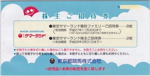 東京サマーランドご招待券★フリーパス券★1冊（10枚セット）