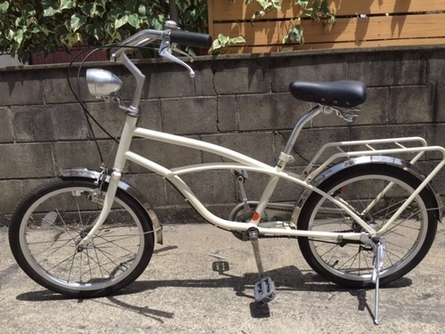 売り切れました！ありがとうございました。鹿児島市 中古自転車 20インチ　おしゃれなミニサイクル　レトロ風　ナローハンドル　キーキー泣かないローラーブレーキ装備　鍵ナシ 白