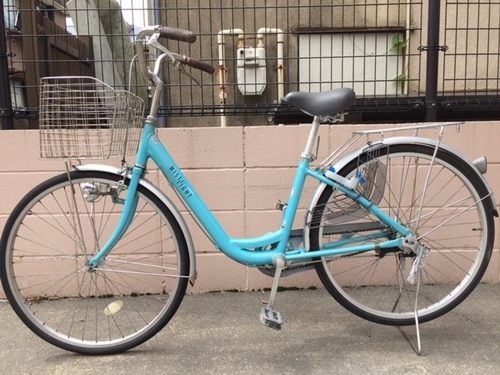 売り切れましたありがとうございました。26インチ　サカモトサイクル　シティサイクル　水色　シングルギア　新品カギ、前カゴ、ライト付きです。 鹿児島市より