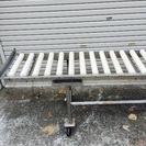 【終了】オークラ輸送機 樹脂コンベア ストッパー付き  3,020 × 460 × 700 台車付き ボルトネジ4個のみ