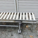 【終了】オークラ輸送機 樹脂コンベア ストッパー付き  3,020 × 460 × 700 台車付き ボルトネジ4個のみ
