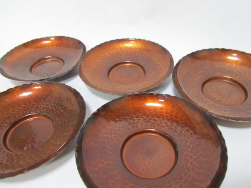 【銅蟲】秀光作◆銅製◆茶托5客◆鎚目打出◆広島伝統工芸