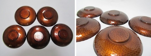 【銅蟲】秀光作◆銅製◆茶托5客◆鎚目打出◆広島伝統工芸