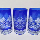 【切子グラス】3個セット◆ブルー◆青◆タンブラー