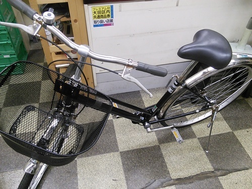 [2166]中古自転車　リサイクル自転車　シティサイクル　27インチ　シングル　LEDオートライト　ローラーブレーキ　タイヤ新品　ブラック