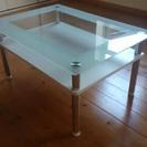 (交渉中)【中古】ガラス天板と木天板の2段テーブル