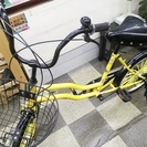 [2297]中古自転車　リサイクル自転車　ミニベロ　小径車　20インチ　外装6段変速　前カゴ・ライト付　状態良好　イエロー