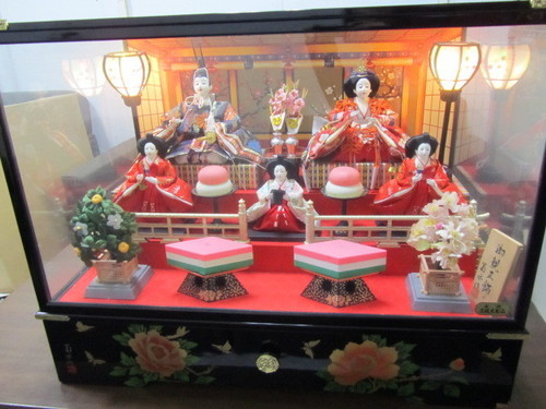 菊水作】雛人形◇お雛様◇オルゴール付◇ガラスケース入り◇ぼんぼり