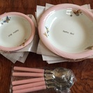 【未使用】ピンクのお皿とスプーンセット