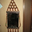 昭和レトロ　木製ビーズ　壁掛け鏡