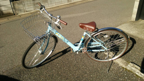 街乗り自転車（27型ライトブルー、５段ギア付）