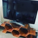 蜂の巣ラック付きサーフボード型ガラステーブル TVボード