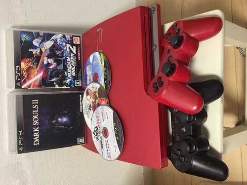 PS3 CECH-3000B 赤 コントローラー2ヶ 320GB ソフト15本 ケーブル類完備 ゲーム即できます
