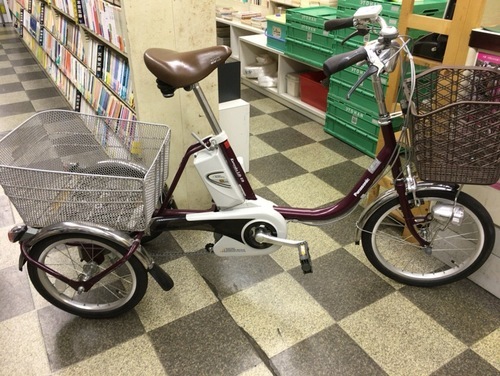 [2867]パナソニック　かろやかライフEB　電動アシスト三輪自転車　リチウムイオン12Ah　前18インチ×後16×2　内装3段変速　大型リヤバスケット　可変式スイング機構　らくらく前輪ロック　パーキングブレーキ　スイッチ式ライト　ブラウン