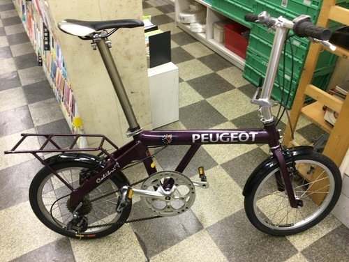 [2861]PEUGEOT プジョー　Colibri コリブリ18　折りたたみ自転車　18インチ　外装7段変速　アルミフレーム　クイックレリーズ　Vブレーキ　同色パイプキャリア　ブラウン
