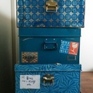 昭和レトロなブリキの衣装箱、３個セット。　