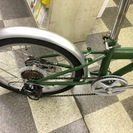 [2877]折りたたみ自転車　20インチ　外装6段変速　前カゴ・ライト付　グリーン