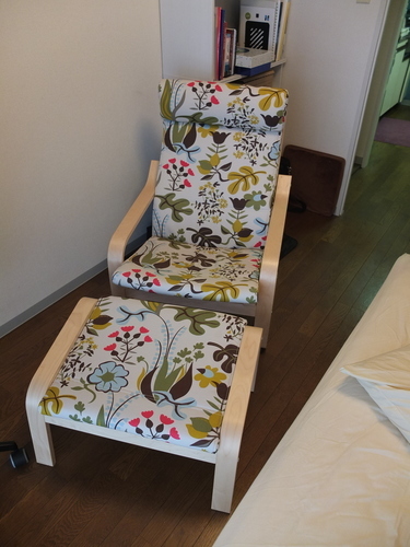 IKEA POÄNG　中古　アームチェア, バーチ材突き板, フットスツール, バーチ材突き板,