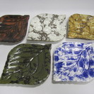 【木の葉型皿】５枚セット◆小皿◆菓子皿◆葉皿◆５色 