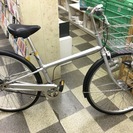[2907]良品計画（無印良品）　シティサイクル　26インチ　シングル　オートライト　ステンレスカゴ　ローラーブレーキ　タイヤ新品　シルバー×ブラック