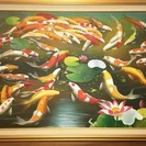 ＜取引終了＞インテリア　油絵　鯉が集まる華やかな絵　大型