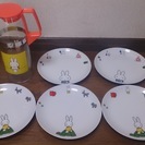 ミッフィーお皿(5枚)、パイレックス耐熱ミッフィーボトルセット