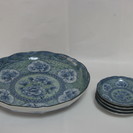 藍色　花柄模様の食器セット / 大皿・小皿