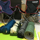 キャンプ用品 (テント、寝袋、寝袋下シート、キャンピングチェア)