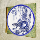 藍色 日本画の大皿 2枚