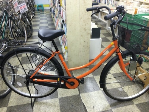 [3242]中古自転車　リサイクル自転車　シティサイクル　ママチャリ　26インチ　シングル　オレンジ×ブラック