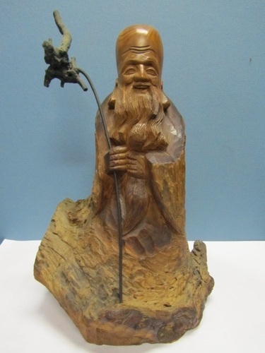福禄寿】寿老人◇高さ約46cm◇木彫り彫刻◇縁起物◇長寿 www