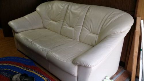 値下げ！3人掛け革ソファ　　一万円下げました！