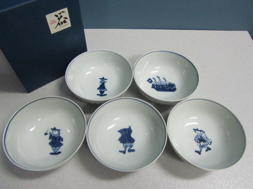 【特選有田焼】未使用品◆青花◆５枚セット◆小皿◆深鉢◆染付