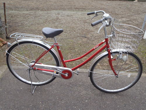 終了　あさひ　ママチャリ　２７インチ　シングルギヤ　カギ新品　中古自転車　042